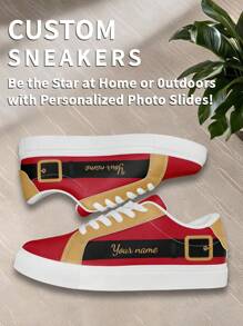 1 paire de Baskets basse personnalisées pour Noël, cadeaux de fêtes. Baskets à motif de Noël personnalisé avec nom, chaussures basses personnalisées pour la saison des fêtes. Baskets uniques personnalisées avec nom, chaussures de Noël sur-mesure pour lui et elle. Chaussures de sport et de loisir personnalisées, cadeau de Noël idéal pour maman/papa/elle/lui/petite amie/petit ami/épouse/époux/ami(e). - Blanc - Voir 4