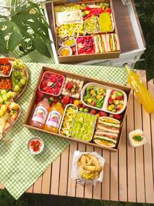 4 件（2 件野餐盒+2 件防油纸）棕色棕色棕色纸胶带盖带透明窗口多功能蛋糕烘焙、炸鸡、披萨、三明治、水果储物盒，适用于野餐、露营、户外、派对、生日、披萨店、炸鸡店。 - 棕色 - 查看 7