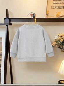 Young Boy Casual Letter Print Crew Neck Sweatshirt