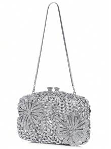 全新时尚奢华水钻装饰优雅晚装手拿包 - 銀色 - 查看 4