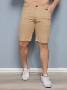 Men Denim Shorts - 棕色 - 查看 4