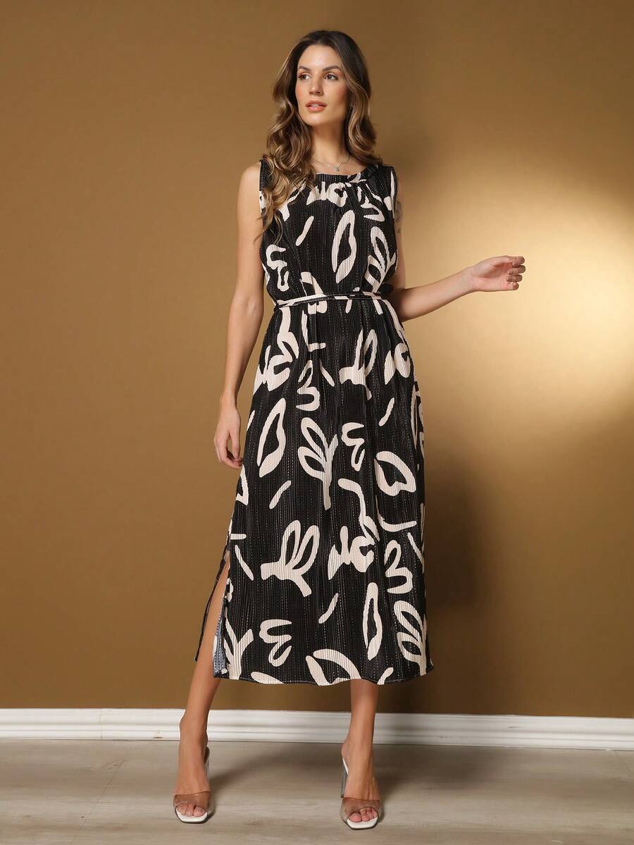 Belala Moda New Dress With Elastane At The Neck And With A Rope At The Waist With Print - màu đen - Xem 1