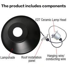 1 件圆形黑色中世纪工业风格吊灯罩，简约悬挂式吊灯罩，适用于酒吧、农舍、乡村厨房、岛台、咖啡厅、瑜伽馆、健身房 - 黑色 - 查看 8