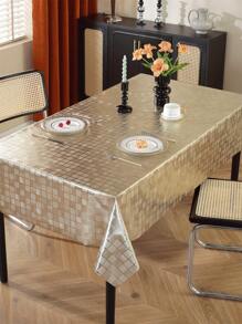 1pc Premium PVC Tablecloth, Dirt-Resistant, Waterproof, Oil & Heat Proof, Easy To Clean, Gold & Silver Plaid Pattern, For Home Decor, Daily Use In Living Room, Kitchen, Dining Table, Coffee Table, Suitable For Weddings, Christmas, Parties