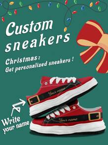 1 Pair Christmas Belt Holiday Gift Custom Low Top Sneakers, Personalized Christmas Name Sneakers, Custom Christmas Gift Thick Sole Sneakers, Personalized High Top Canvas Shoes, Belt Name Sneakers, Personalized Sneakers For Women And Men, Personalized Sports And Casual Shoes, Christmas Gift For Mom/Dad/Her/Him/Girlfriend/Boyfriend/Wife/Husband/Friend