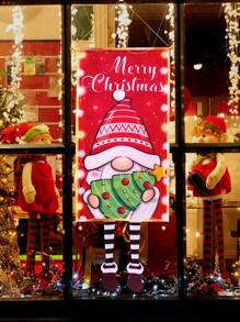 1 件全新圣诞挂旗，小矮人拿着圣诞树式门帘完美装饰家庭圣诞 2025 新年派对壁炉家庭房间墙壁背景装饰，2025 新年礼物门帘装饰背景横幅庭院花园装饰花园旗，圣诞饰品，圣诞装饰，圣诞装饰 - 無臉娃娃聖誕樹 - 查看 8