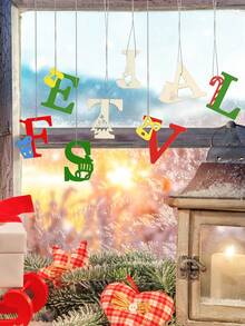 1pc English Letter DIY Creative Hanging Ornament, Paintable Wooden Alphabet Letter, Christmas Atmosphere Decor For Indoor Wall, Christmas Tree - Multicolor - View 7