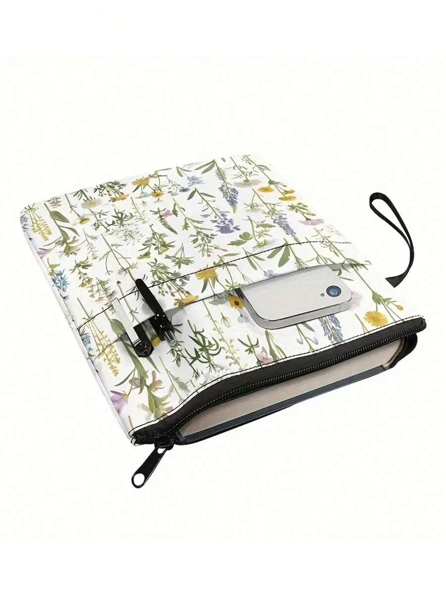 Stilvoller Blumen-Leinwandbuchteinband mit Reißverschluss, waschbar für 11.8" X 9" Lehrbücher und Taschenbücher, wasserabweisend und leicht zu reinigen, Rückkehr zur Schule, Schulmaterial - Verschiedenfarbig - Übersicht 1