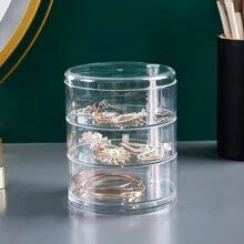 1 pieza Caja de joyas giratoria transparente multicapa aleatoria, almacenamiento a prueba de polvo para pendientes, collares y pulseras