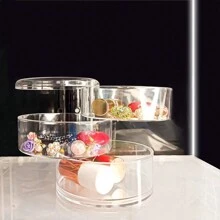 1 pieza Caja de joyas giratoria transparente multicapa aleatoria, almacenamiento a prueba de polvo para pendientes, collares y pulseras