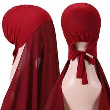 1 pièce Hijabs prêts à porter instantané, foulard à capuche en mousseline de soie de couleur unie pratique pour femmes, accessoires de abaya à porter quotidiennement sous un bonnet voilé