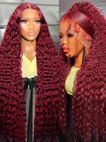 Eulisi 99j Burgundy Lace Front Wigs Human Hair Red Deep Wave 13x4 Hd Lace Frontal Wigs For Women Glueless Wigs Human Hair Pre Plucked Deep Curly Wet And Wavy Red Colored Lace Front Wig (26 Inch)