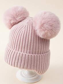 1 件儿童冬季双毛球针织帽，保暖衬里，时尚可爱，适合男孩和女孩 - 兒童套頭帽 - 查看 8