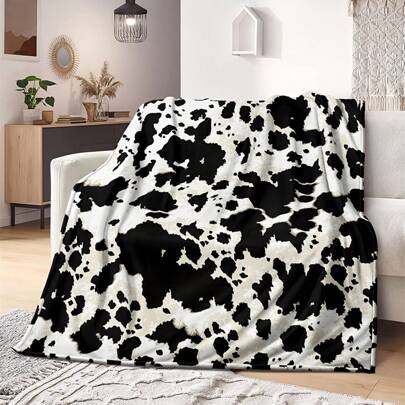 Manta de franela acogedora - Diseño de granja con patrón de vaca vintage, impresión digital, esquema de color principal negro, beige - Adecuada para sala de estar, dormitorio, sofá y camping - Regalo ideal para amigos y compañeros de clase