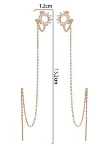 Nooxian 1 Cặp Hoa tai vòng Zirconia khảm siêu nhỏ thời trang đơn giản có kẹp tai tua rua tích hợp cho nữ - Vàng - Xem 6