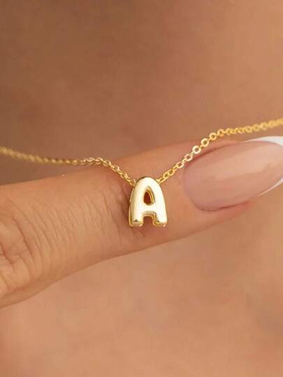 Small Chunky Alphabet Balloon 3D Letter Initials Gold Plated Pendant Necklace For Women Personalized Jewelry