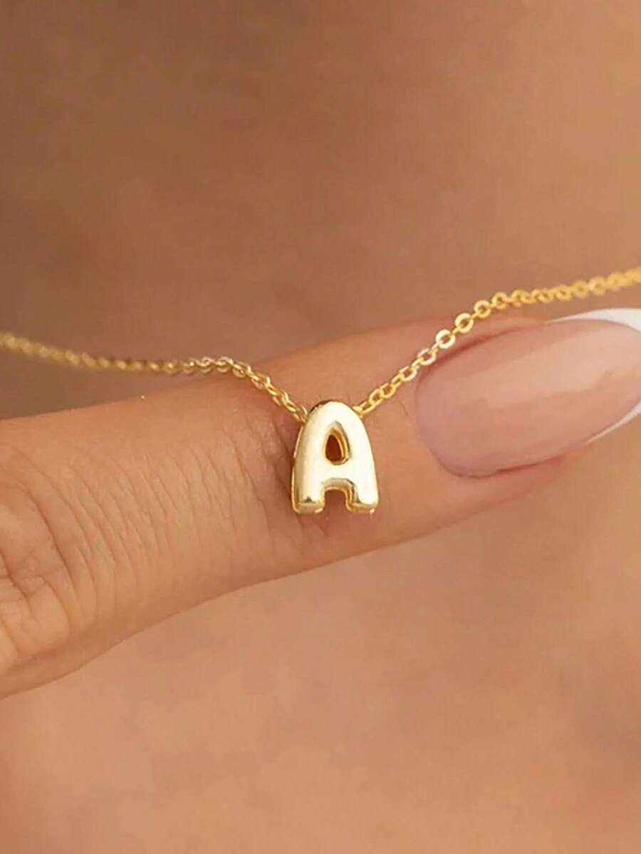 Small Chunky Alphabet Balloon 3D Letter Initials Gold Plated Pendant Necklace For Women Personalized Jewelry - Gold - View 1