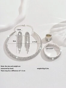 1 套时尚简约闪亮水钻耳环、项链、手链、戒指首饰套装，适合女性日常佩戴、婚礼、宴会、派对 - 首飾套裝 - 查看 4