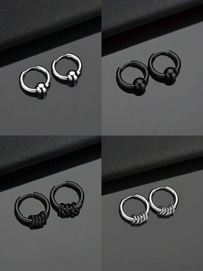 2 件朋克风格不锈钢丝圈形耳环，男女通用，日常佩戴