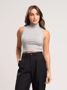 Basic Strappy Crop Top - Màu Xám nhạt - Xem 1