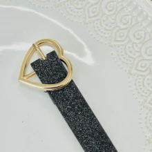 Children's Belt / Heart Belt / Glitter Belt / Black Glitter Belt For Children - 黑色 - 查看 3