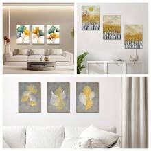 3 件无框墙面艺术帆布印刷品 - 秋叶黄树图片绘画 - 现代墙壁艺术品可作为礼物浴室客厅家庭办公室装饰 - 彩色 - 查看 1