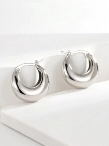 Charm-In 1 Pair Of Sliver Gold Plated Chunky Hoop Earrings For Women - Hypoallergenic And Non-Fading Round Ear Hoops Gift For Her - Silver - View 1