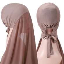 1 pièce Hijabs prêts à porter instantané, foulard à capuche en mousseline de soie de couleur unie pratique pour femmes, accessoires de abaya à porter quotidiennement sous un bonnet voilé