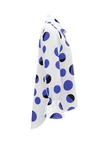 Bluzka z długim rękawem, nadrukiem w kropki, falbaną i asymetrycznym dołem, z długim rękawem i wiosenno-jesiennym wzorem