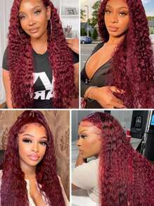 Eulisi 99j Burgundy Lace Front Wigs Human Hair Red Deep Wave 13x4 Hd Lace Frontal Wigs For Women Glueless Wigs Human Hair Pre Plucked Deep Curly Wet And Wavy Red Colored Lace Front Wig (26 Inch)