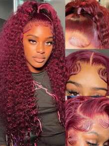 Eulisi 99j Burgundy Lace Front Wigs Human Hair Red Deep Wave 13x4 Hd Lace Frontal Wigs For Women Glueless Wigs Human Hair Pre Plucked Deep Curly Wet And Wavy Red Colored Lace Front Wig (26 Inch)
