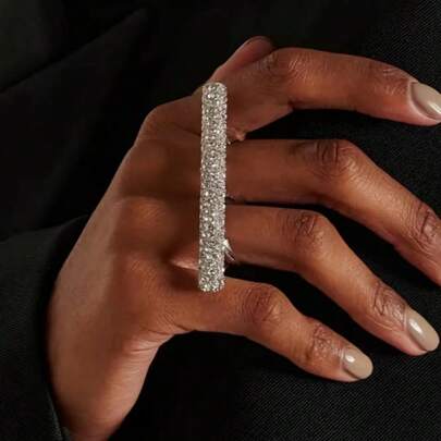 LuxstyWear Nhẫn đeo tay đôi pha lê Rhinestone nhiều hàng Y2K sang trọng có thể điều chỉnh được, trang sức tiệc cho phụ nữ ngày lễ tình nhân