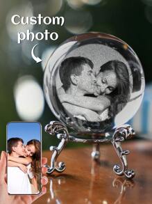 1pc Customized Photo Crystal Ball, Personalized Custom Crystal Photo Ball, Customized Laser Engraved 2d Photo Crystal Ball, Printed Photo Customized Image Inside The Crystal Ball, Decorative Art Glass Ball, An Excellent Personalized Gift,Festive Calendar - Multicolor - View 2