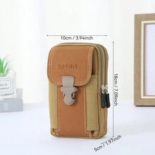 可穿腰带三层大容量手机腰包手机皮套腰包，男士时尚小战术腰包，多拉链腰包，帆布休闲手机包 - 米色 - 查看 5