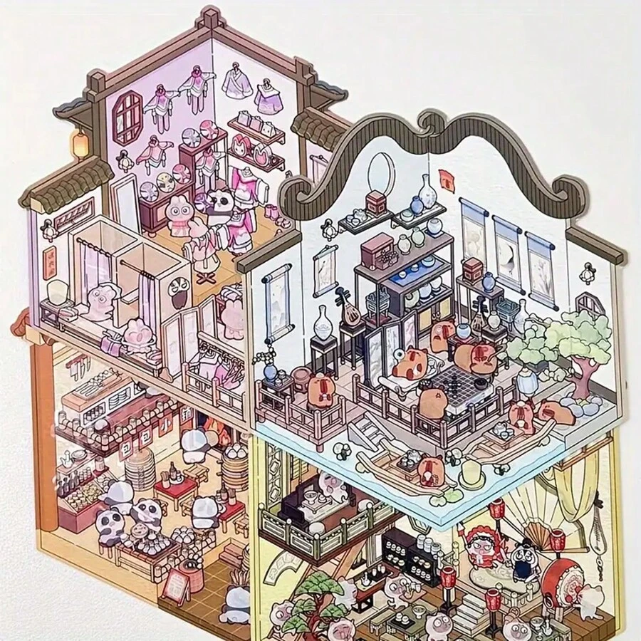 Charming 3D House Miniature Scene Stickers - Reusable PET, Self-Adhesive DIY Diary And Handmade Stickers - Multicolor - View 1