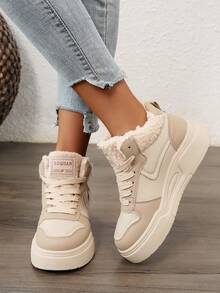 Women 2024 New Korean Version Snow Boots, Warm Plush High-Top Casual Sports Snow Boots, Platform Thick-Bottom, Suitable For Winter Season - Màu Khaki - Xem 4