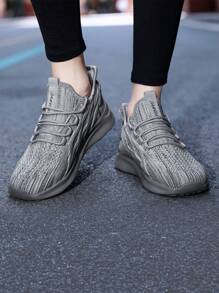 Giày đi bộ thoáng khí thoải mái cho nữ Giày thường ngày thời trang Giày chạy bộ nhẹ Giày tennis Giày tập luyện lưới Giày thể thao nữ Giày thể thao màu trắng đen xám - Màu Xám nhạt - Xem 4