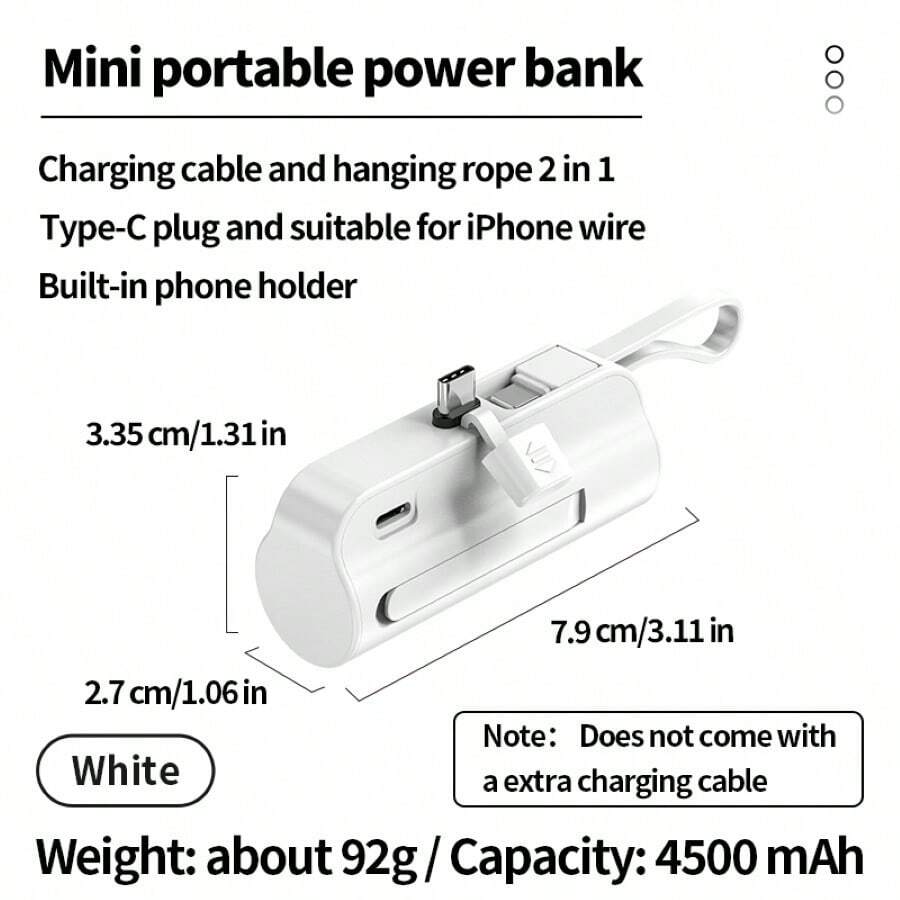 紧凑型电池组，可随时随地充电，4500mAh 大容量轻便便携式移动电源 - 超薄，适合旅行，适用于 iPhone 14/14 Pro Max/13/13 Pro Max/12/12 Pro Max/11 Pro/XS Max/XR/8/7/6/Plu 适用于 Apple IPhone、iPad、Android 手机、送给家人、朋友、生日、圣诞节、冬季的礼物适合户外玩耍、购物、旅行、便携式电源 - 白色 - 查看 1