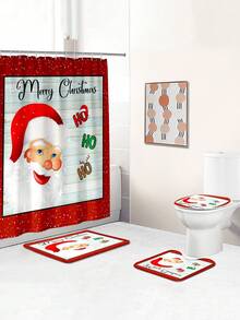 1 cái/4 cái Phông nền gỗ Giáng sinh vui vẻ Ông già Noel Rèm tắm phòng tắm chống thấm nước đa năng có 12 móc, Thảm chống trượt, Thảm trải sàn hình chữ U và Nắp bồn cầu tròn, Bộ phòng tắm cho mọi dịp - Nhiều màu - Xem 6