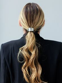 Gold Silver Metal Hair Scrunchie, Ponytail Holder, Hair Tie, Hair Accessory, Chic Hair Accessory Casual Elegant - 銀色 - 查看 2
