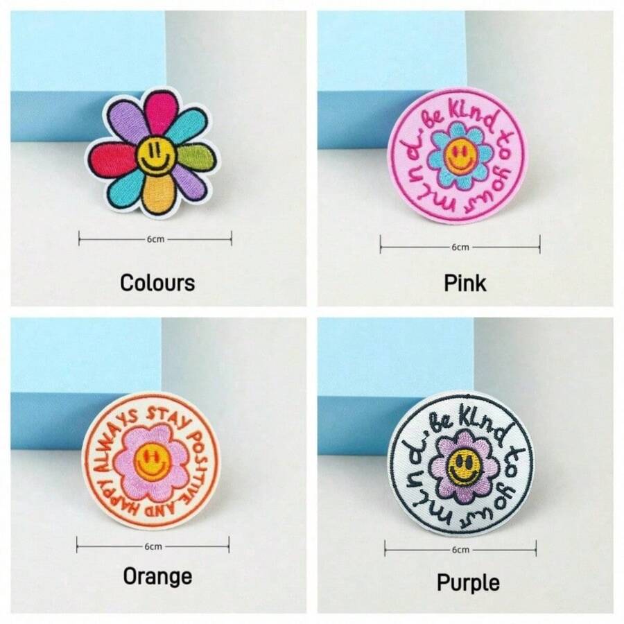 8pcs Sunflower & Face DIY Embroidery Patch Stickers, For Jacket, Jeans