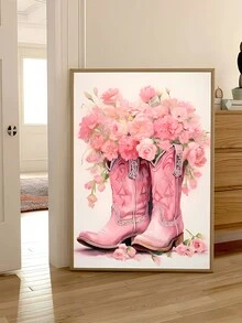 1 tấm vải canvas treo tường không có khung, giày bốt cao bồi hoa, tranh treo tường trang trí phương Tây trung tính, trang trí nhà cửa cho phòng ngủ, phòng tắm, phòng trẻ em, tranh treo tường in hoa mùa xuân - Nhiều màu - Xem 4