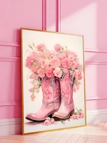 1 tấm vải canvas treo tường không có khung, giày bốt cao bồi hoa, tranh treo tường trang trí phương Tây trung tính, trang trí nhà cửa cho phòng ngủ, phòng tắm, phòng trẻ em, tranh treo tường in hoa mùa xuân - Nhiều màu - Xem 3
