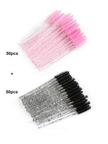 100支/包 一次性粉色+黑色睫毛膏刷、眉刷、迷你化妆刷 - 彩色 - 查看 2