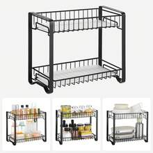 SONGMICS Spice Rack, 2 Tier Metal Kitchen Storage Rack, Spice Rack With Plastic Boards, Non-Slip Feet For Kitchen, Bathroom, Black - Black - View 6