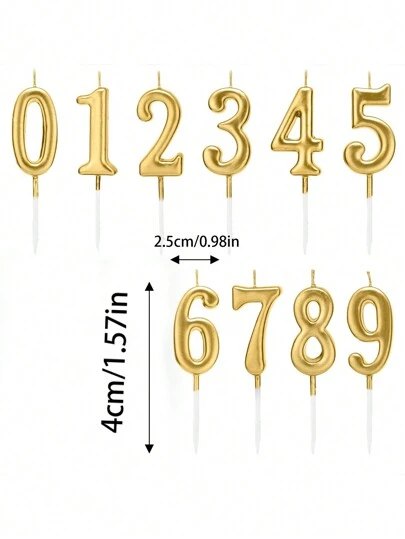 Cute 0-9 Number Cake Candles In Gold, Silver, Blue And Black Colors, For Birthday, Anniversary, Or One Year Old Celebration