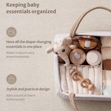 Giỏ đựng tã em bé, Giỏ đựng tã chắc chắn, Giỏ đựng đồ dùng cần thiết cho bé sơ sinh, Quà tặng cho bé sơ sinh, Giỏ đựng đồ dùng thiết yếu cho bé sơ sinh - màu nâu - Xem 8