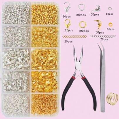 480 件龙虾扣钳子镊子环圈套件 - 龙虾扣 - 跳环和盖扣尾链定位珠 - 珠宝套件适用于手工制作 DIY 珠宝项链手链耳环制作、项链维修