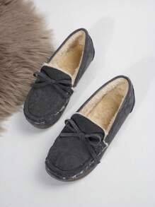 Thermal Lined Women Moccasin Flats, Warm Princess Slip-On Loafers For Winter