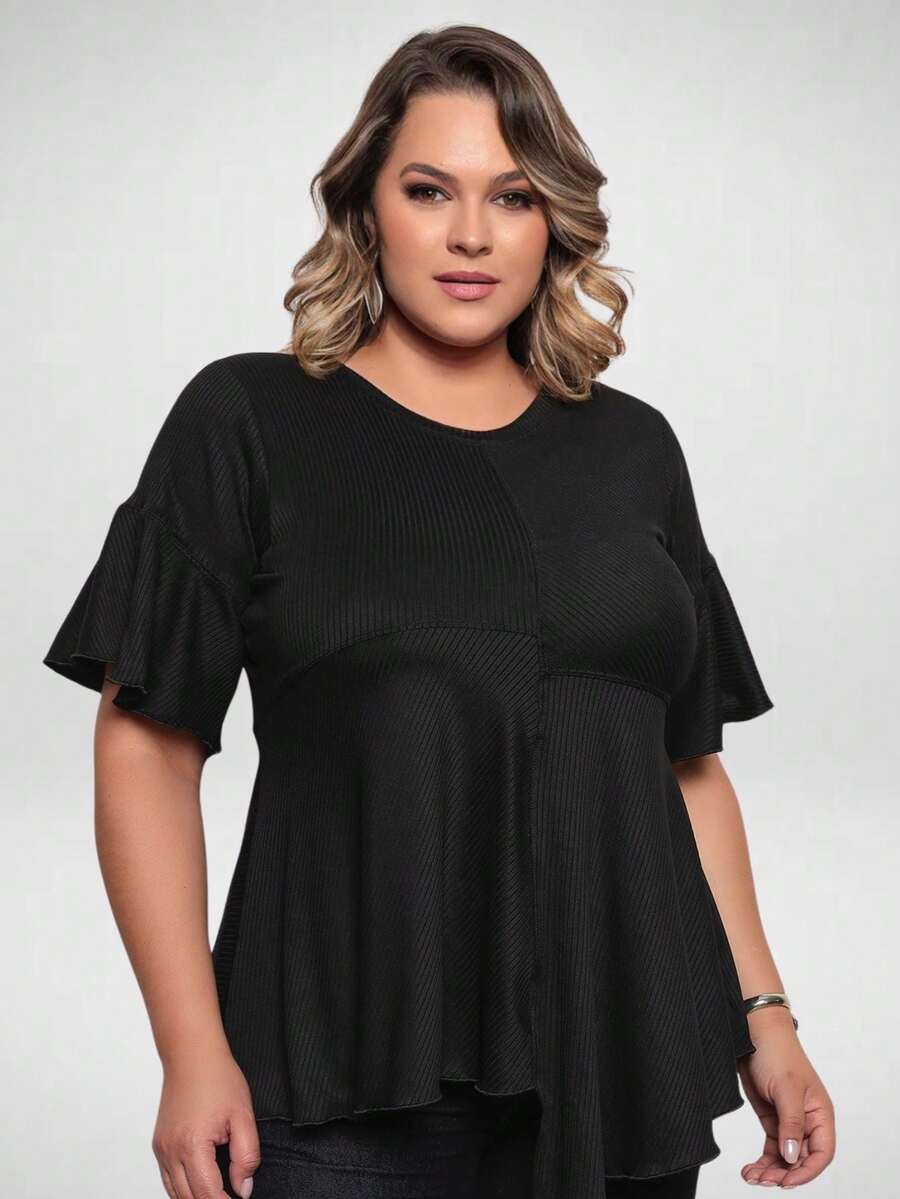 Elegant Asymmetrical Women's Plus Size Blouse - màu đen - Xem 1